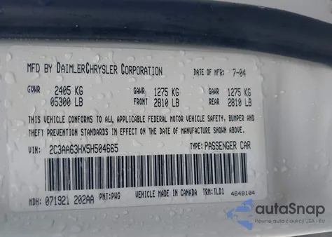 2005 Chrysler 300C z USA, uszkodzony, nr VIN 2C3AA63HX5H504665